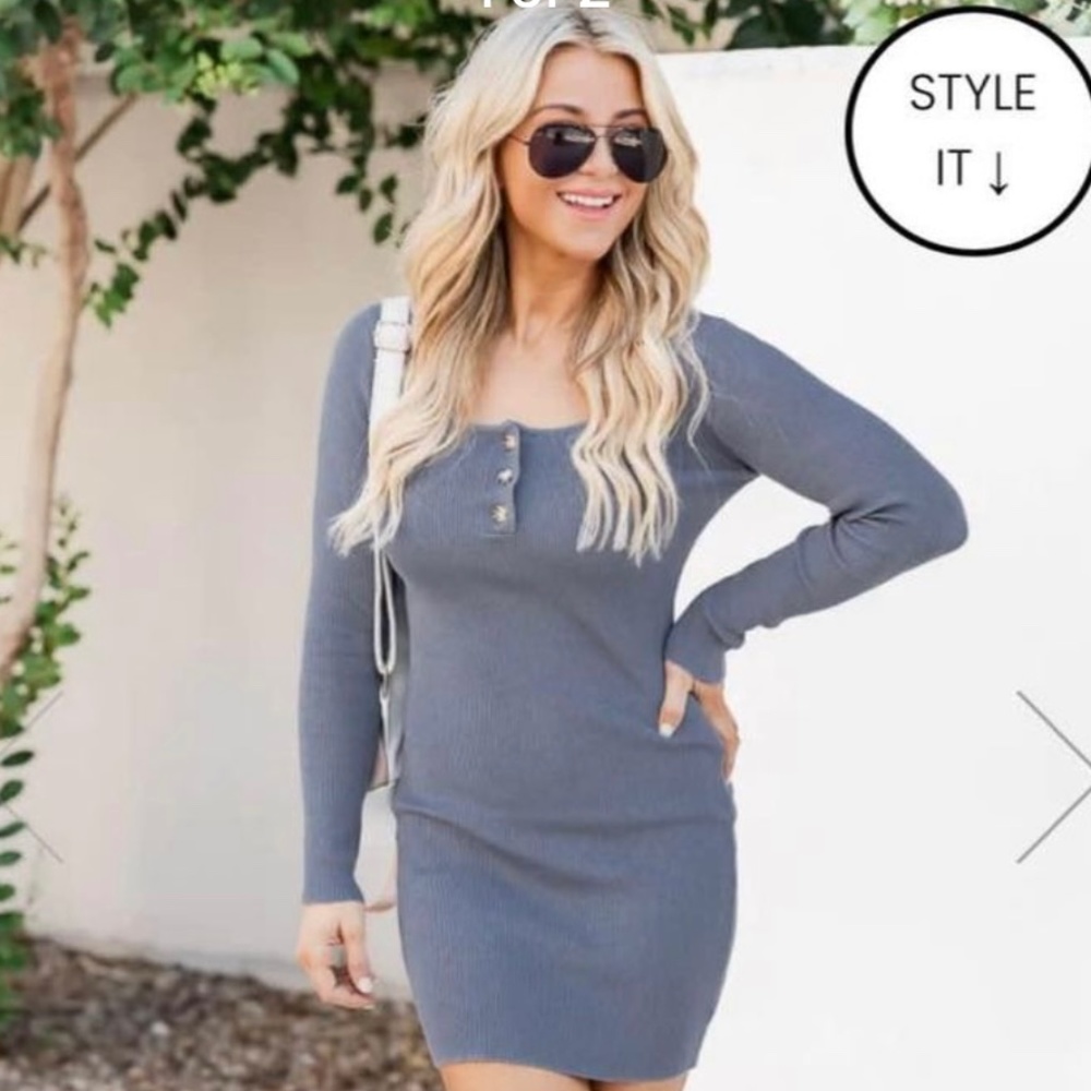 Pink Lily - Blue Ribbed Mini Dress (new, never worn!)